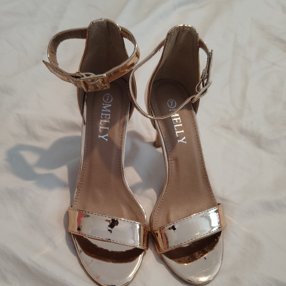 Gold Women's Ankle Strap Heels